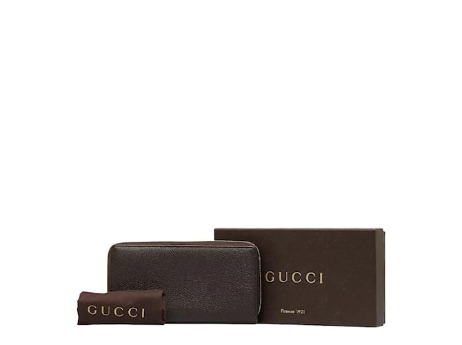 Gucci Portefeuille zippé en cuir 353227 Veau façon poulain Marron  ref.1049252