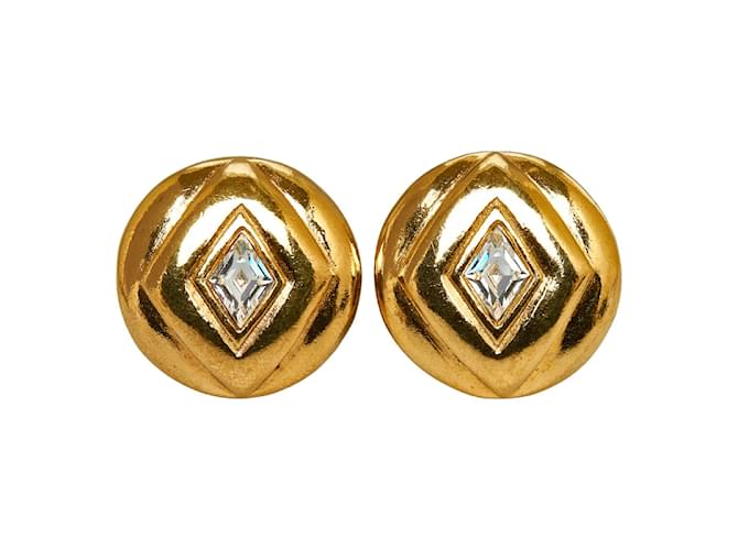 Boucles d'oreilles à clip en strass et diamants ronds Chanel Boucles d'oreilles en métal en bon état Doré  ref.1049253