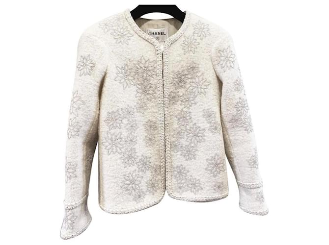 Chanel Ecru Crystals Jacket Métiers D’Art Paris Salzburg Runway Pre Fall 2015, 15A Collection Size FR 46 Beige Silk Wool Mohair  ref.1049513