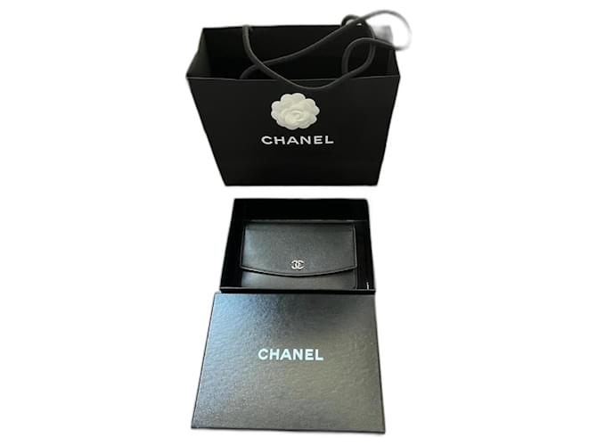 Chanel Gato de cadena Negro Cuero  ref.1049529