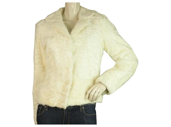 Thes & Thes White Fur Long Sleeve Short Jacket Coat size 46  ref.1049652