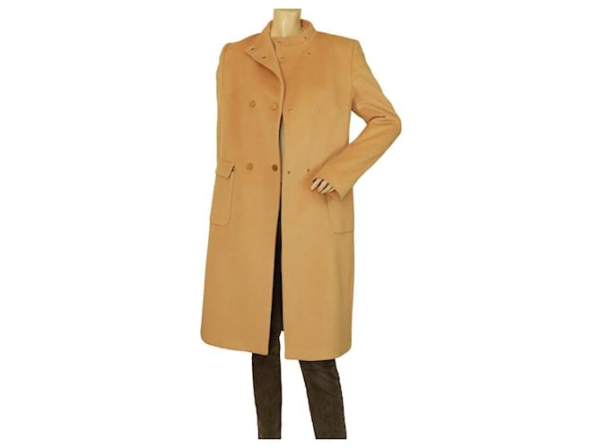 Valentino lined-breasted beige wool coat gold buttons militaire style stand up collar  ref.1049691