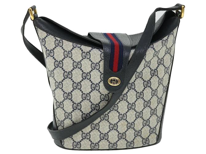 GUCCI GG Canvas Sherry Line Shoulder Bag PVC Leather Gray Red Navy Auth 52037 Grey Navy blue  ref.1049737