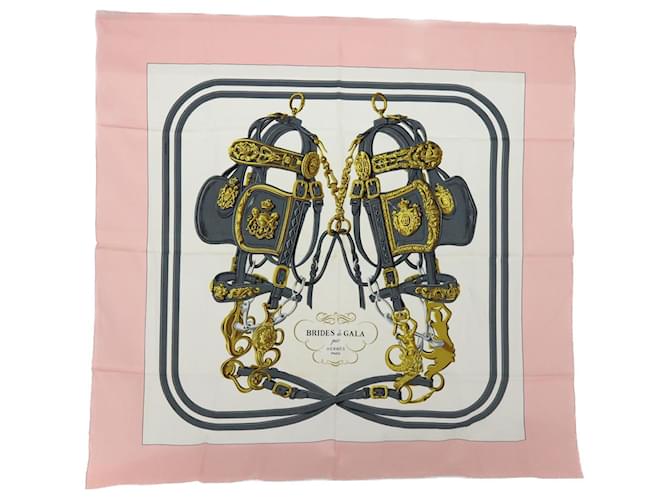 Hermès HERMES CARRE 90 BRIDES de GALA Scarf Silk Pink Auth 51898  ref.1049798