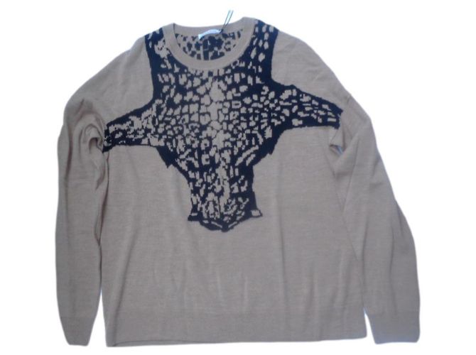 ML Sonia Rykiel Pullover 42/44 Panthermuster aus Kamelwolle