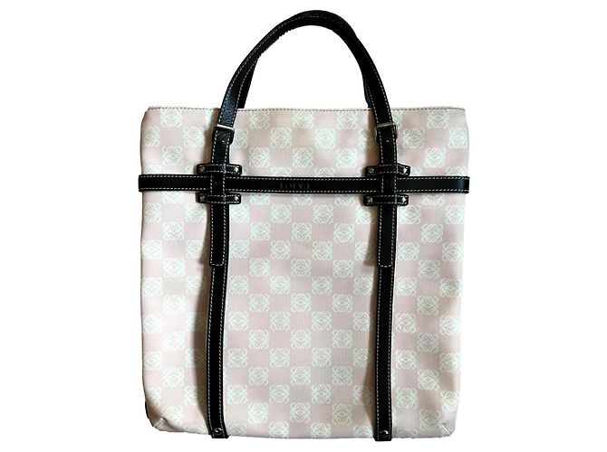 Bolsa Loewe Rosa e Branca de Lona e Couro