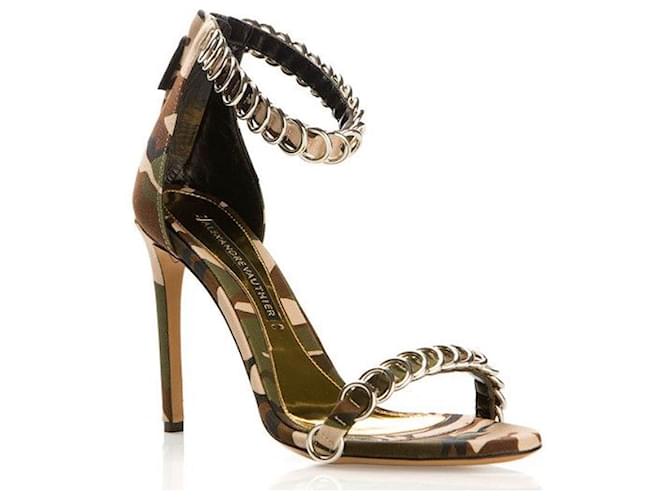 Alexandre Vauthier camouflage printed canvas sandals Khaki Dark green Cloth  ref.1049937