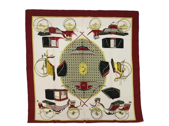 Hermès HERMES CARRE 90 LES VOITURES A TRANSFORMATION Scarf Silk Red Auth bs7744  ref.1049962