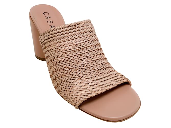 Casadei Natural Hanoi Florence Woven Slide Sandals Beige Leather  ref.1049998