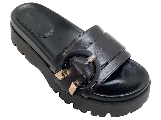 Jimmy Choo Black Leather Maiti Flat Sandals  ref.1050000