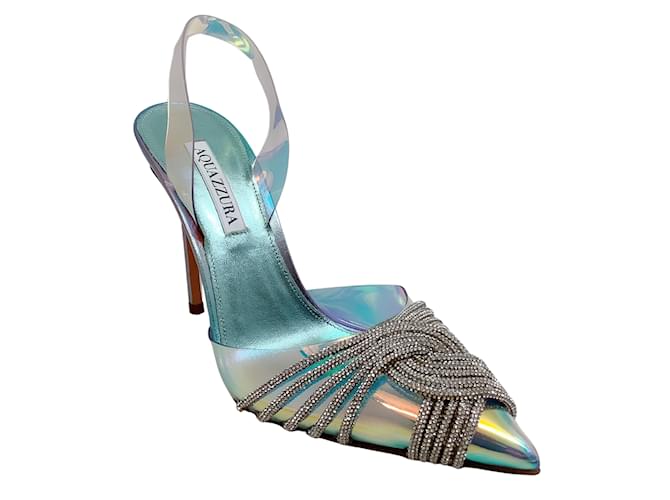 Zapatos de salón destalonados Gatsby iridiscentes Sky de Aquazzura Azul Plástico  ref.1050012