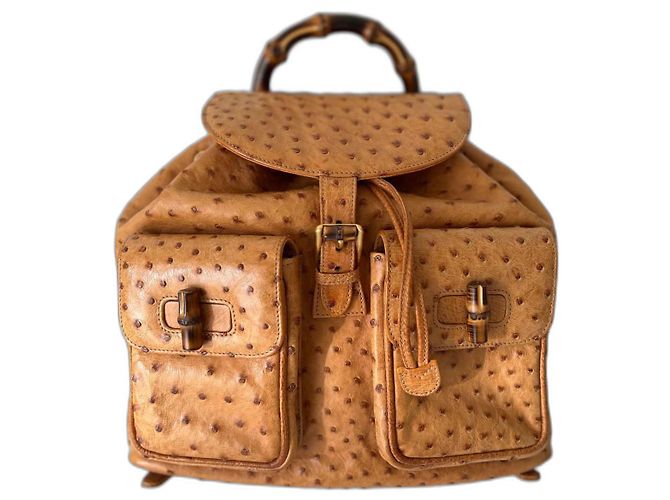 Bamboo RARO zaino Gucci in struzzo di bambù - 90S Marrone chiaro