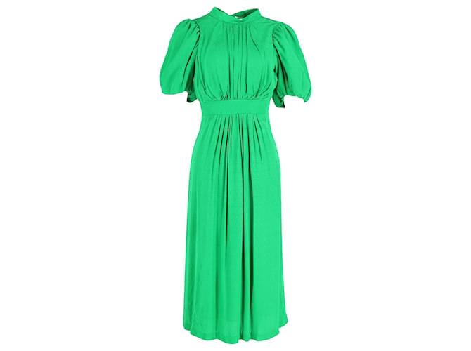 Autre Marque Rotate Birger Christensen Noon Puff-Sleeve Midi Dress in Green Polyester  ref.1050084