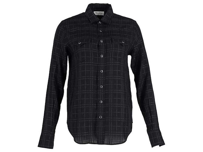 Kariertes Westernhemd von Saint Laurent aus schwarzer Baumwolle  ref.1050085