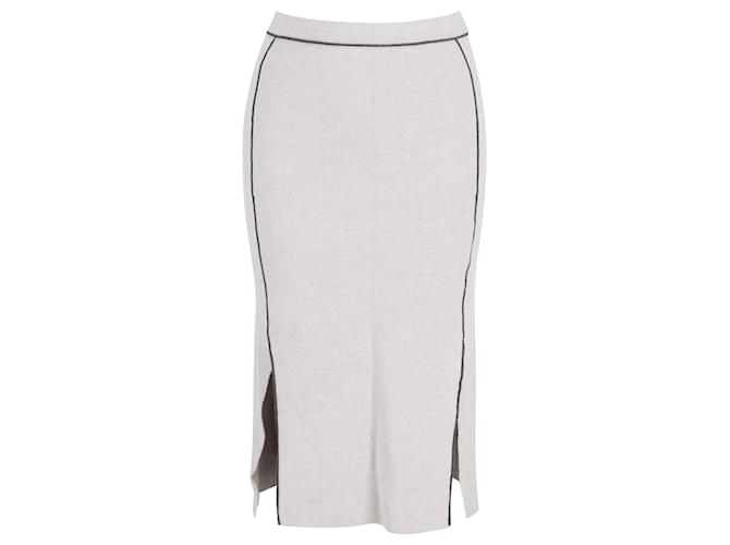 Iris & Ink Side Slit Knit Midi Skirt in Grey Wool  ref.1050100