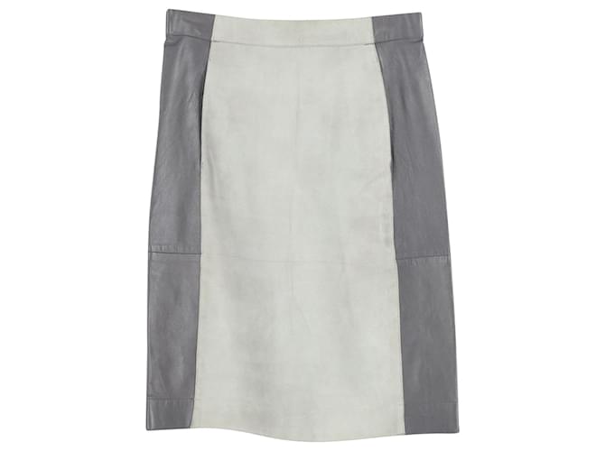 Iris & Ink Two-Tone Mini Skirt in Grey Goat Suede and Lamb Leather   ref.1050102