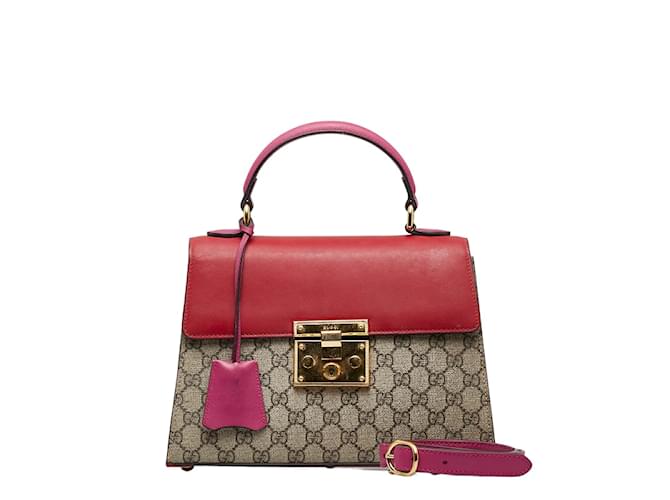 Gucci GG Supreme Vorhängeschloss-Tasche mit Tragegriff oben 453188 Braun Leinwand  ref.1050131