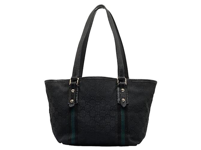 Gucci GG Canvas Sherry Line Tote Bag 137396 in guter Kondition Schwarz Leinwand  ref.1050144