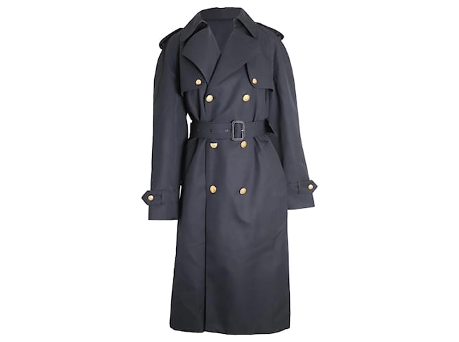 Céline Celine Double-Breasted Belted Trench Coat in Black Wool  ref.1050436