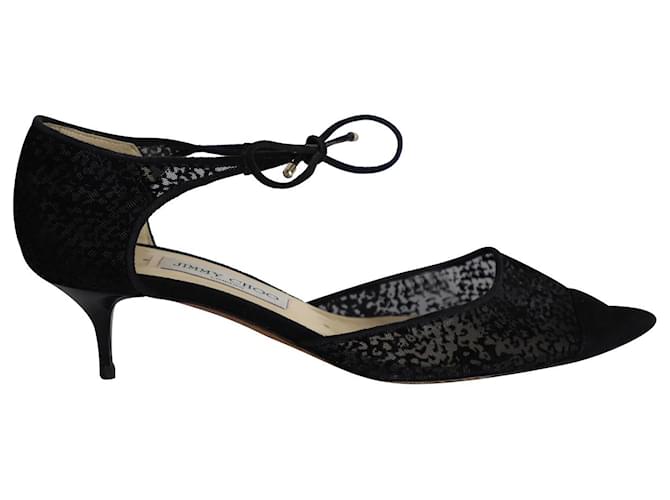 Zapatos de tacón Burnout D'Orsay con cordones al tobillo Valor de Jimmy Choo en malla negra Negro Sintético  ref.1050438