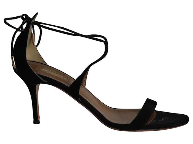 Aquazzura Lace-Up Heeled Sandals in Black Suede  ref.1050443
