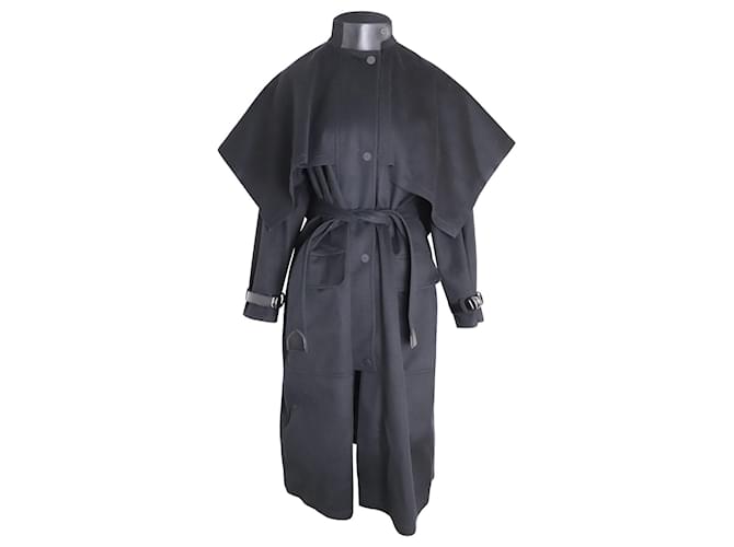 Hermès Trench-coat ceinturé Hermes Storm Flap en cachemire noir Laine  ref.1050465