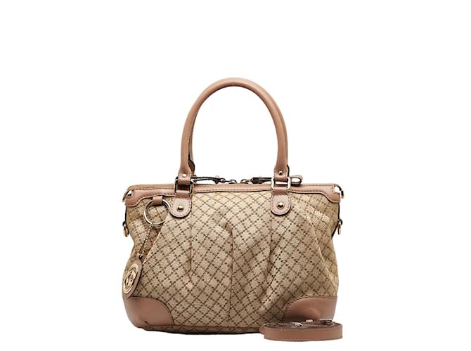Gucci Diamante Canvas Sukey Handbag 247902 Marrom Lona  ref.1050475