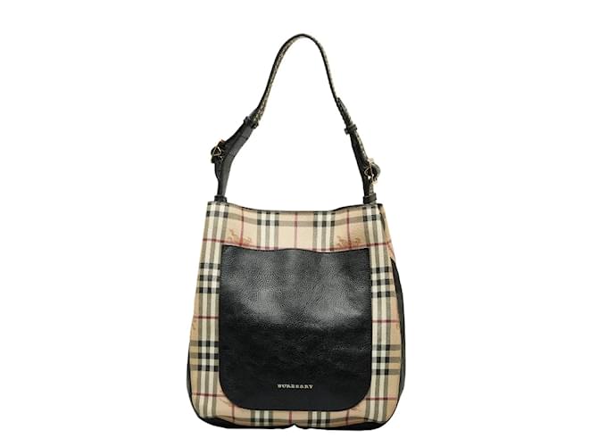 Burberry Haymarket Check Canvas & Leather Shoulder Bag Brown Cloth  ref.1050523