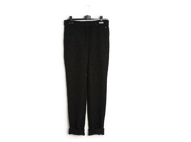 Chanel 18K Pantaloni in tweed nero lucido FR40/42  ref.1050666