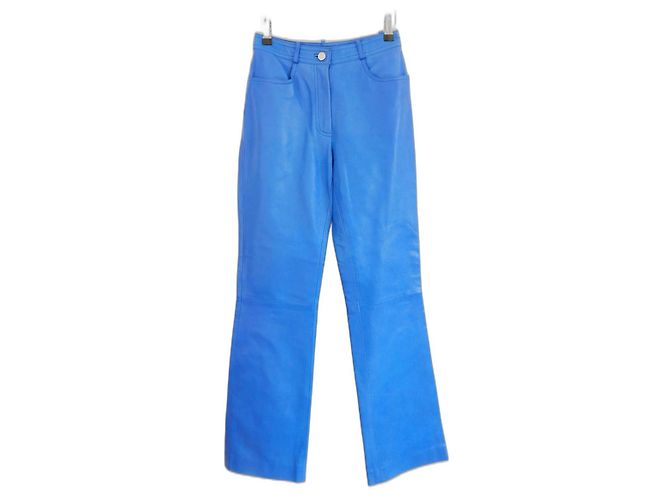 Céline Spring 2000 Ceruleanblaue Lederhose 