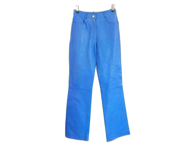 Céline Printemps 2000 Pantalon en cuir bleu céruléen  ref.1050687
