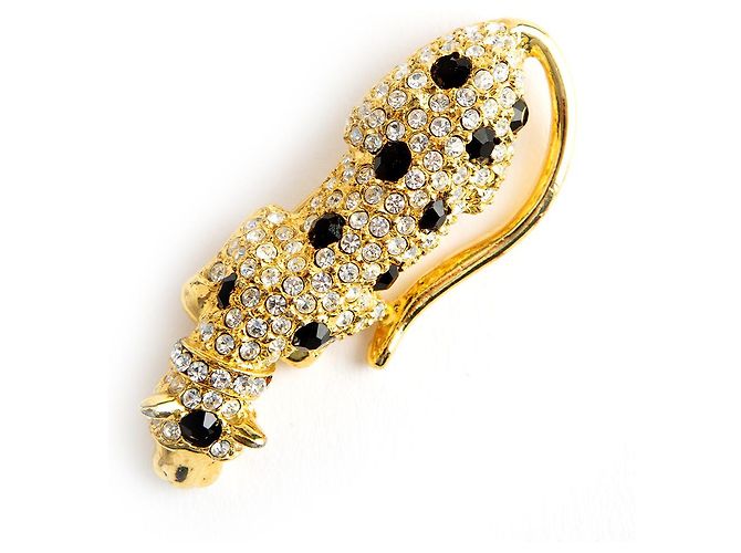 Kenneth Jay Lane Broche Panthère Cristal Bijouterie dorée