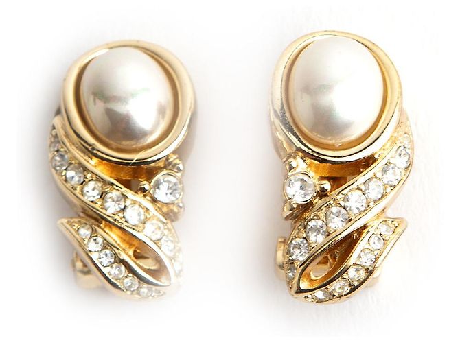 Orecchini a clip Christian Dior oro con perle e cristalli D'oro