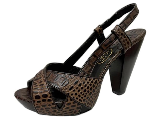 Ash leather sandals with croc pattern Brown  ref.1050777