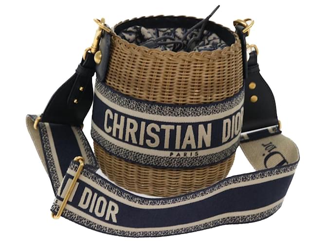 Christian Dior Basket Bag Trotter Canvas Shoulder Bag Rattan Blue Auth 51270a  ref.1050865