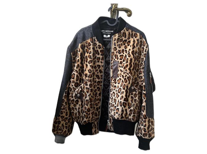 Giacca Bomber Junya Watanabe Leopardata in Finta Pelliccia Stampa leopardo