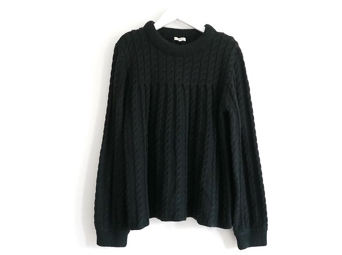 Manoush-Pullover mit geriffeltem Zopfmuster Dunkelgrün 