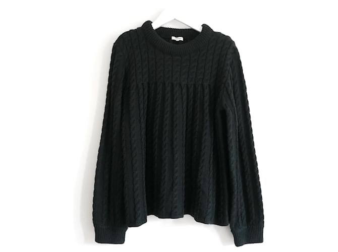 Manoush fluted cable knit jumper Dark green Wool Acrylic  ref.1051071