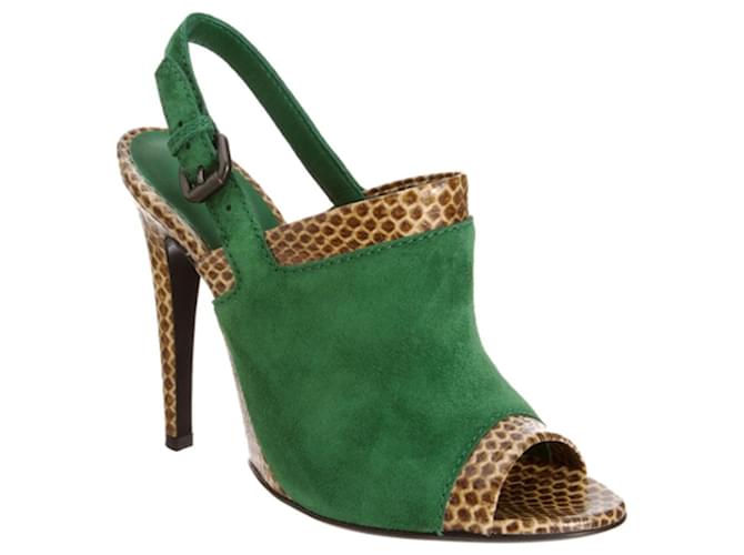 Bottega Veneta Tri-Color Suede and Snakeskin Leather Slingback Sandals Multiple colors Green Exotic leather  ref.1051113