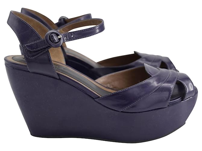 Sandales compensées à plateforme Marni en cuir bleu Veau façon poulain Violet  ref.1051288