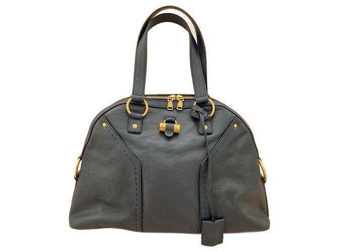 Muse II Yves Saint Laurent Handtasche aus Straußenleder Blau 