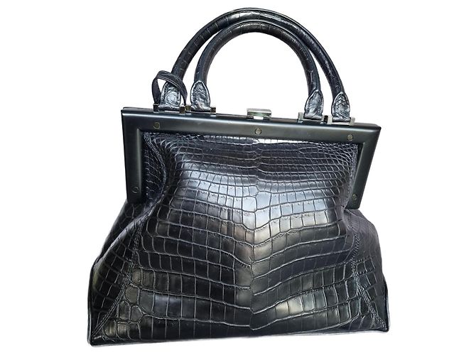 Autre Marque Bolsa de couro de crocodilo preta Preto