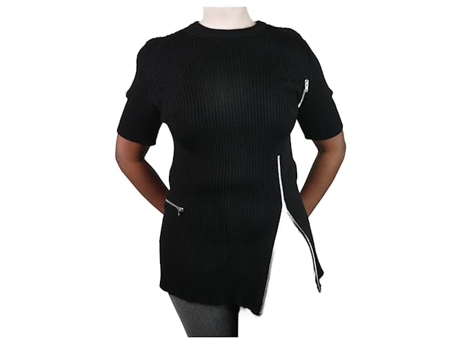 Céline Black short-sleeved knit top - size L Wool  ref.1051982