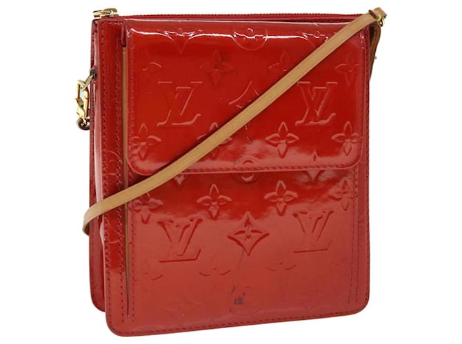 LOUIS VUITTON Monogram Vernis Motto Accessory Pouch Red M91137 LV Auth 52307 Patent leather  ref.1052265