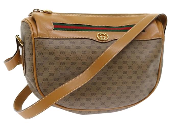 GUCCI Micro GG Canvas Web Sherry Line Shoulder Bag PVC Leather Beige Auth ep1423 Red Green  ref.1052293