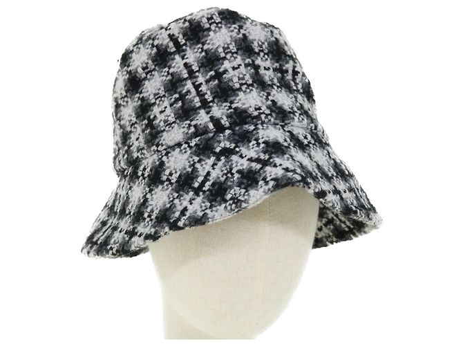 CHANEL COCO Mark Hat Wool S White Black CC Auth am4943