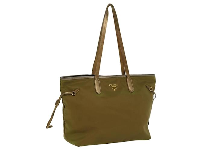PRADA Tote Bag Nylon Leather Khaki Auth hk813  ref.1052384