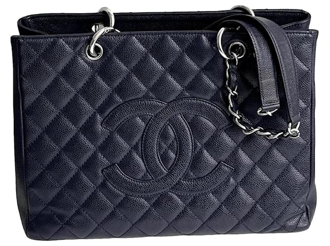 Chanel Tote de compras clásico GST Grand Azul marino Cuero  ref.1052460