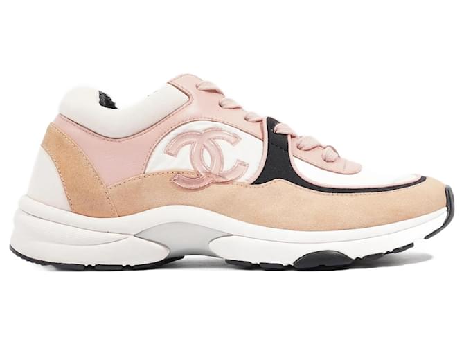Chanel Sneaker CC Pink & Beige Suede & White Size 40