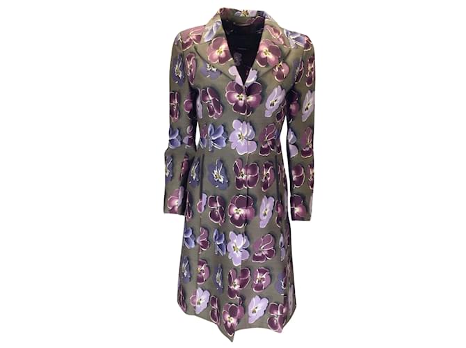 Prada Cappotto vintage in lana e seta con stampa multi floreale viola Porpora  ref.1052574